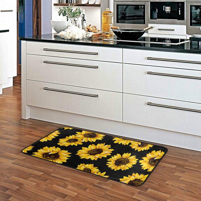 senya Kitchen Rugs Sunflower Black Design Non-Slip Soft Kitchen Mats Bath Rug Runner Doormats Carpet for Home Decor, 39" X 20" - Image 1